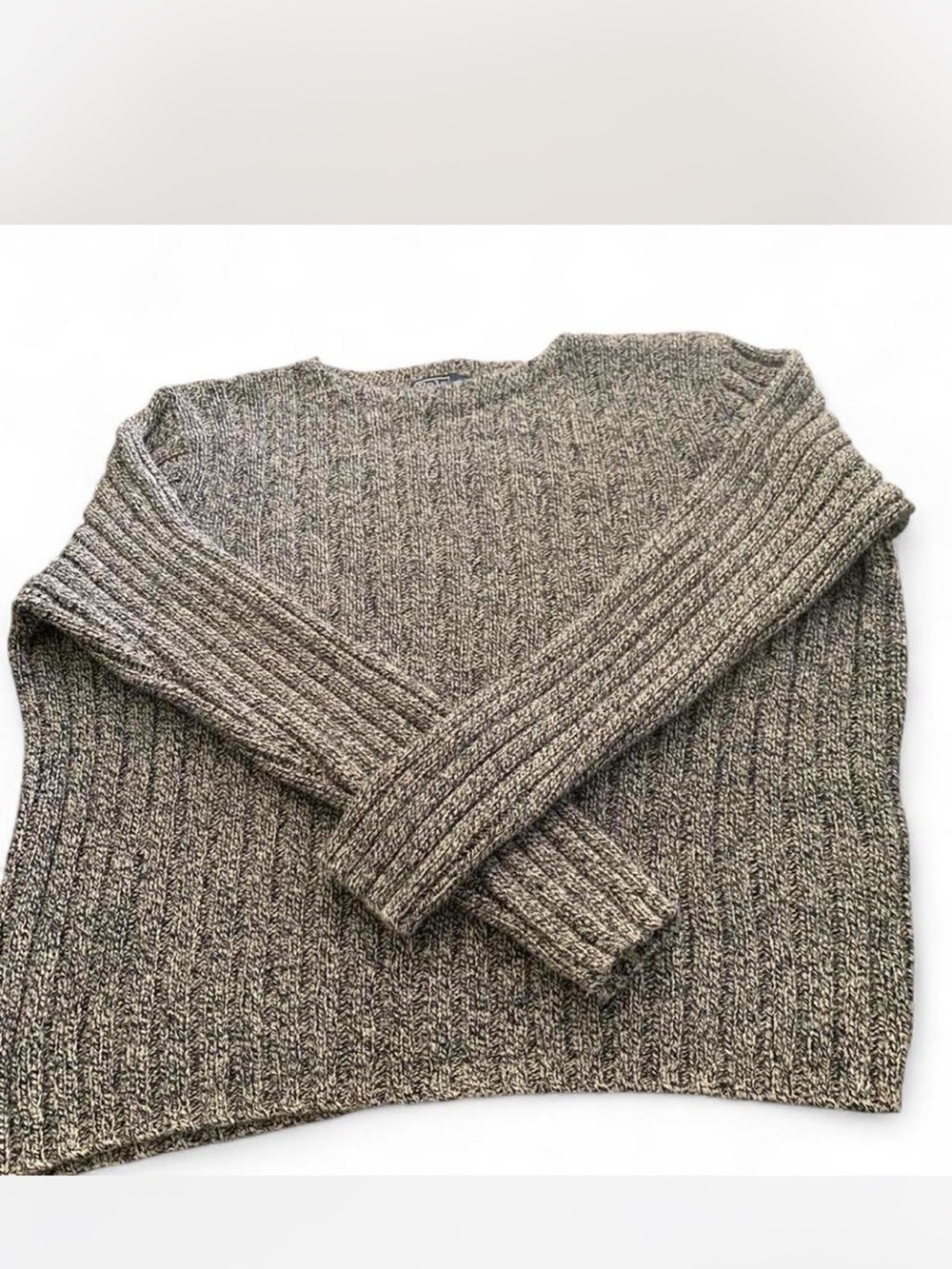Men’’s Luxury Polo by Ralph Lauren Ribbed Crewneck Heathered Sweater Gray L